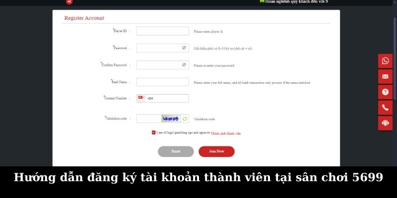 Hướng dẫn đăng ký thành viên tài khoản tại sân chơi 5699