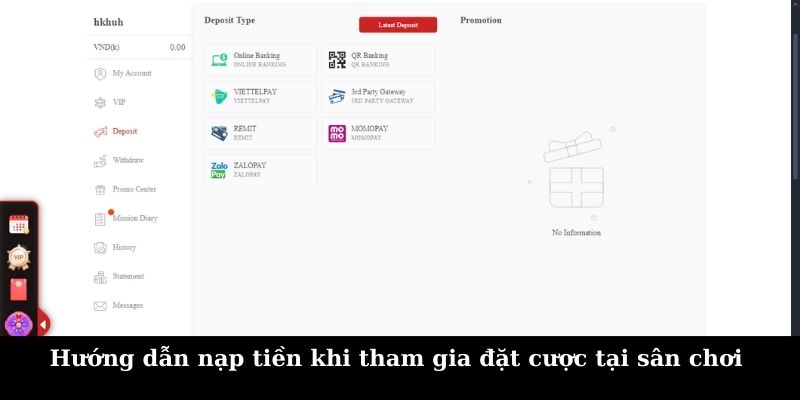 Hướng dẫn tải tiền khi cài đặt tại sân chơi 