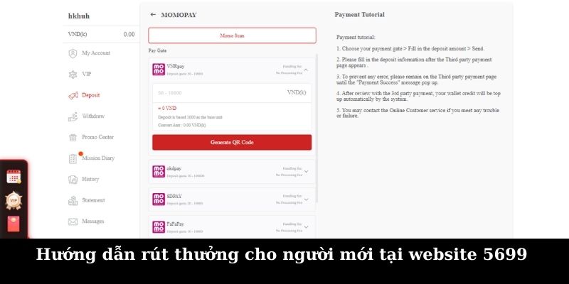 Hướng dẫn rút thưởng cho người mới tại website 5699 